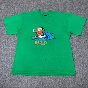 Vintage 90s Santa Surfing Bealls Outlet Christmas Green Tee Size XL‎